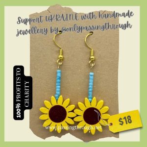 sunflower earrings with blue