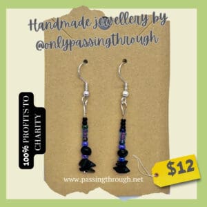 Black and blue glass and stone earrings
