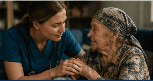 Doctor comforting an elderly patient